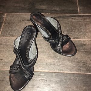 Cole Haag Wood Leather Platform Slip On Shoe 7.5B